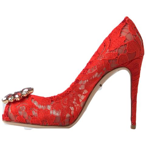 Scarpe Dã©colletã© Tacco Cristallo Pizzo Rosso Taormina - Eu37.5/us7 - Foto 2