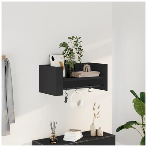 Scaffale A Parete Nero 70,5x35x30,5 Cm In Legno Multistrato - Foto 1