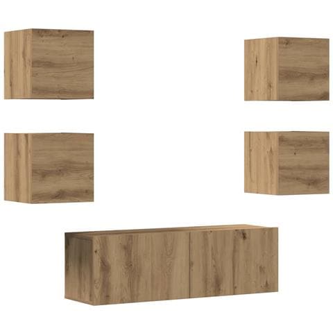 Set Mobile Tv 5 Pz Montato A Parete Rovere In Legno Multistrato - Foto 2