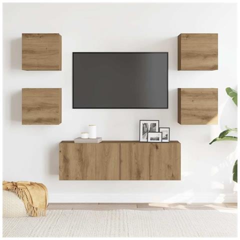 Set Mobile Tv 5 Pz Montato A Parete Rovere In Legno Multistrato - Foto 3