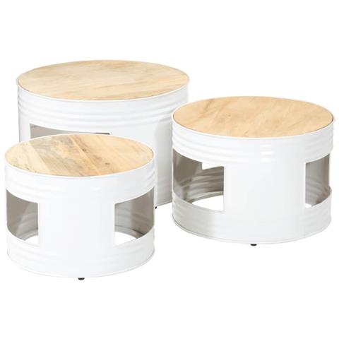 Tavoli Da Bar A Tamburo 3pz In Legno Massello Grezzo Di Mango - Foto 2