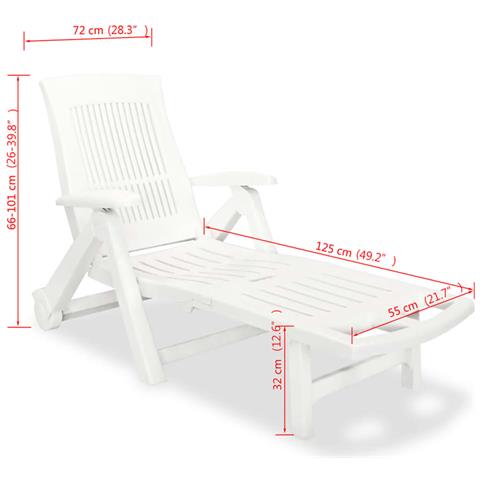 Lettino Prendisole Con Poggiapiedi In Plastica Bianco - Foto 8