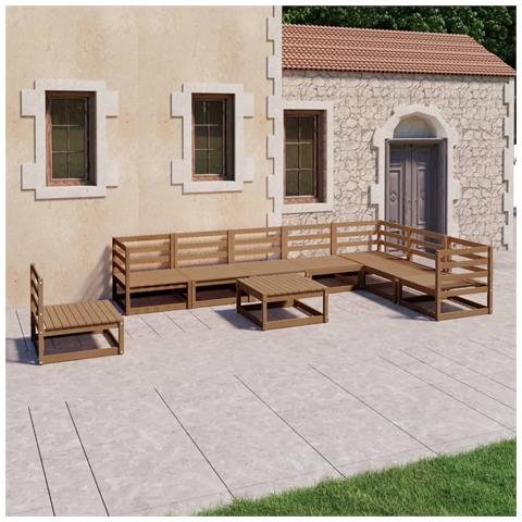 Set Divani Da Giardino 9 Pz Marrone Ambra Legno Massello Pino - Foto 8