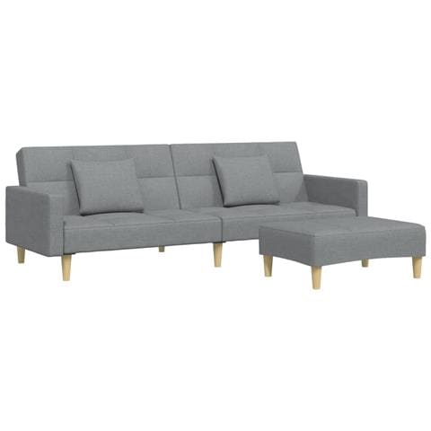 Divano Letto a 2 Posti con Poggiapiedi Grigio Chiaro in Tessuto - Foto 1