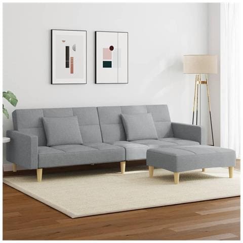 Divano Letto a 2 Posti con Poggiapiedi Grigio Chiaro in Tessuto - Foto 2