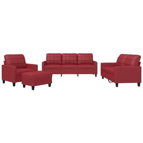 Set di Divani 4 pz con Cuscini Rosso Vino in Similpelle - Foto 1