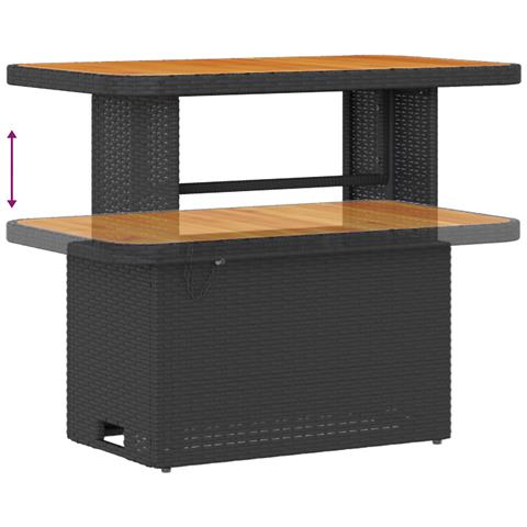 Set di Divani da Giardino  9 Pezzi con Cuscini Rattan Poli Nero Acacia, Divano da Giardino  2 Posti con Cuscini Rattan Poli Nero, Set da Pranzo da Giardino  3 Pezzi con Cuscini Rattan Poli Nero Acacia - Foto 8