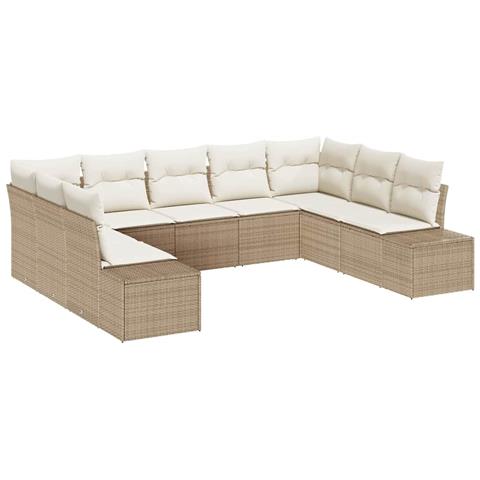 Set Divano da Giardino a 9 Pezzi con Cuscini Beige Polyrattan - Foto 1