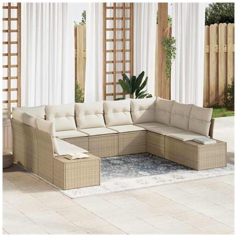 Set Divano da Giardino a 9 Pezzi con Cuscini Beige Polyrattan - Foto 2
