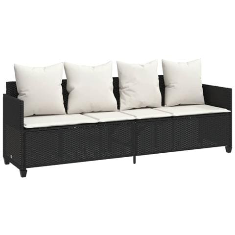 Lettino Prendisole con Cuscini Nero in Polyrattan - Foto 1