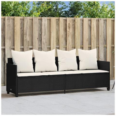 Lettino Prendisole con Cuscini Nero in Polyrattan - Foto 2