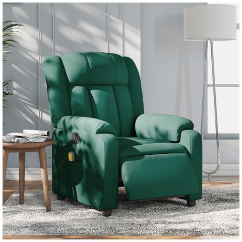 Poltrona Massaggiante Reclinabile Elettrica Verde Scuro Tessuto - Foto 2