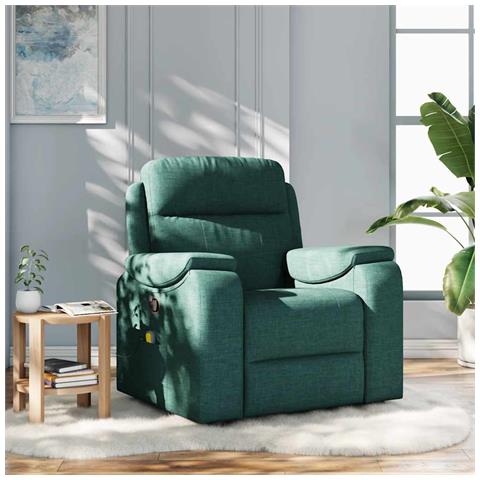 Poltrona Massaggiante Reclinabile Verde Scuro in Tessuto - Foto 2