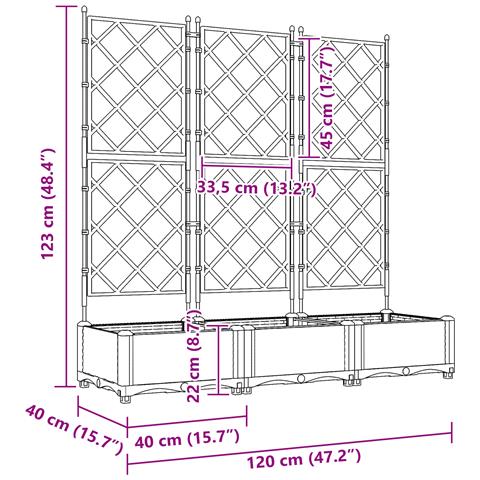 Vaso da Giardino con Trellis 3 pz Grigio 120x40x125.5 cm - Foto 9