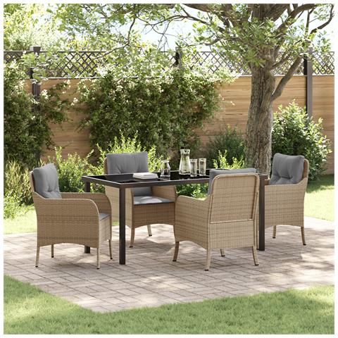 Set da pranzo da giardino con cuscini beige in rattan poliestere - Foto 2