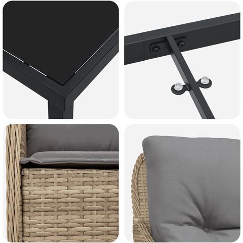 Set da pranzo da giardino con cuscini beige in rattan poliestere - Foto 9