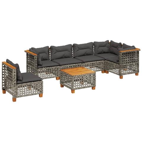 Set Divani da Giardino 7 pz con Cuscini Grigio in Polyrattan - Foto 1