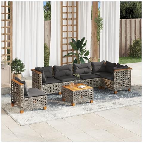 Set Divani da Giardino 7 pz con Cuscini Grigio in Polyrattan - Foto 2