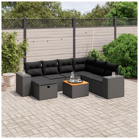 Set Divani da Giardino con Cuscini 8 pz Nero in Polyrattan - Foto 2