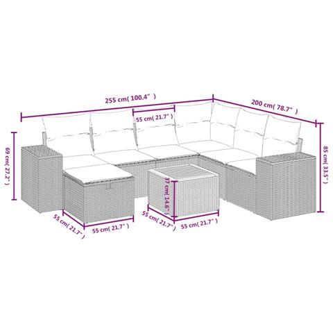 Set Divani da Giardino con Cuscini 8 pz Nero in Polyrattan - Foto 4