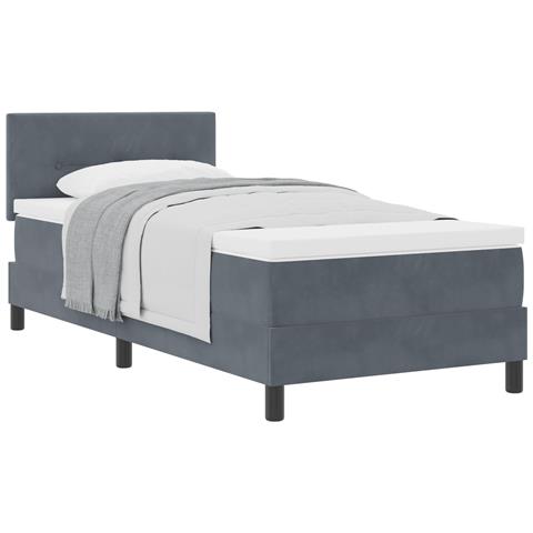 Letto Box Spring con Materasso Grigio Scuro 90x200 cm in Velluto - Foto 1