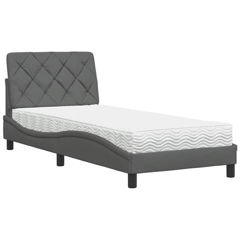 Letto con Materasso Grigio Scuro 90x190 cm in Tessuto - Foto 1