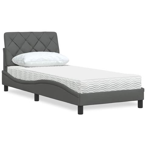 Letto con Materasso Grigio Scuro 90x190 cm in Tessuto - Foto 2