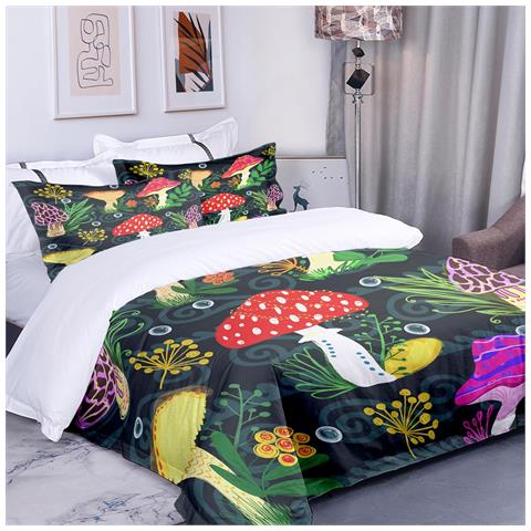 Set Biancheria Da Letto Colorata Con Funghi Microfibra 135x200cm 80x80cm - Foto 2