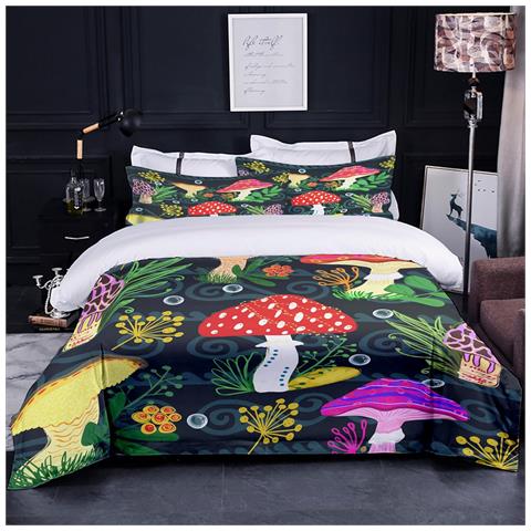 Set Biancheria Da Letto Colorata Con Funghi Microfibra 135x200cm 80x80cm - Foto 4