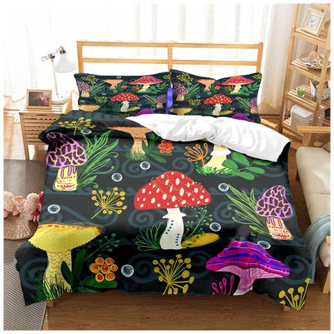 Set Biancheria Da Letto Colorata Con Funghi Microfibra 135x200cm 80x80cm - Foto 1