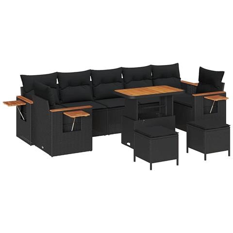 Set Divano da Giardino 10 pcs Nero 90 x 55 x 71 cm Poly Rattan - Foto 1