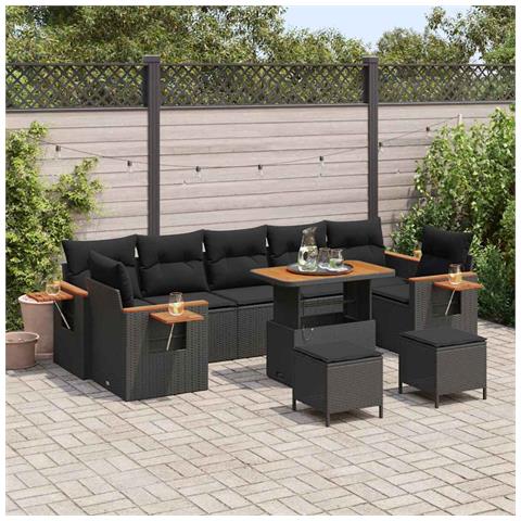 Set Divano da Giardino 10 pcs Nero 90 x 55 x 71 cm Poly Rattan - Foto 2