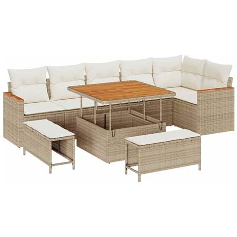 Set Divano da Giardino con cuscino 9 pcs Beige Poly Rattan - Foto 1