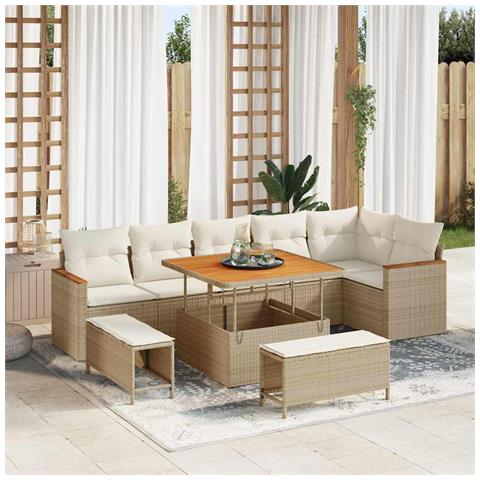 Set Divano da Giardino con cuscino 9 pcs Beige Poly Rattan - Foto 2