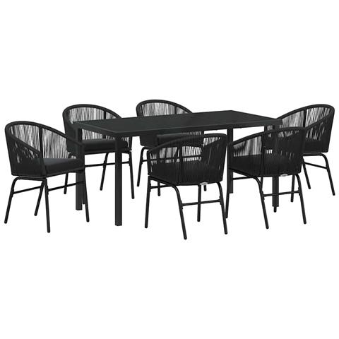 Set da Pranzo per Giardino 7 pcs Nero Poly Rattan - Foto 1