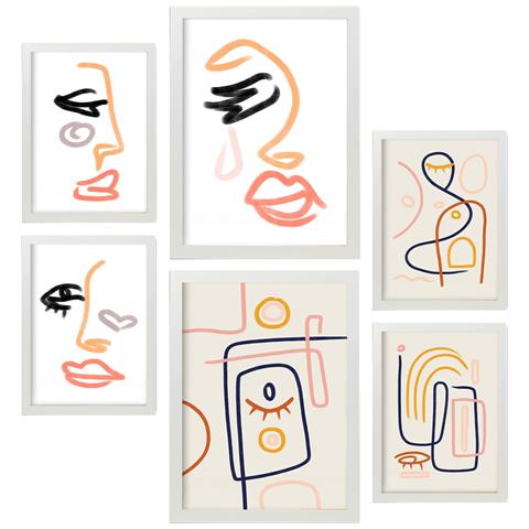 Set Di 6 Stampe Stillness Hires In Dipinti Decorativi Estetici Astratti Femminili Per Il Tuo Soggiorno Di Casa A3 & A4 Cornice Bianca - Foto 1