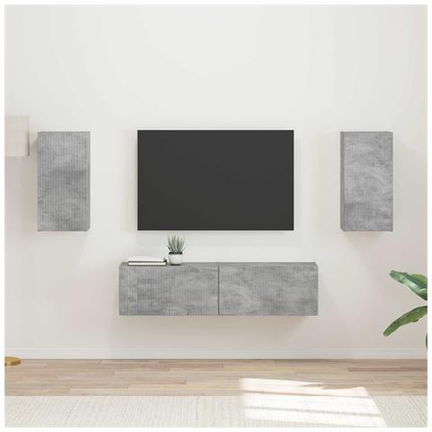 Set mobile TV 4 pcs Grigio cemento Legno multistrato - Foto 2
