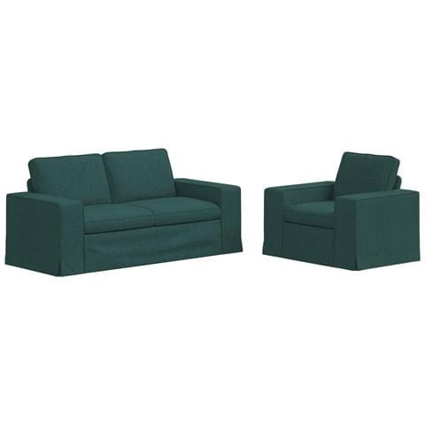 Divano 2 pcs Verde Scuro 182 x 80 x 82 cm Tessuto - Foto 1