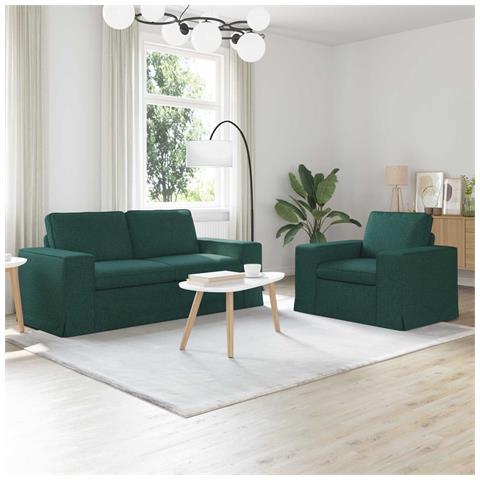Divano 2 pcs Verde Scuro 182 x 80 x 82 cm Tessuto - Foto 2