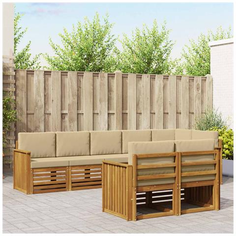 Set divani 8 pcs Naturale e Beige Legno di Acacia Massello - Foto 2