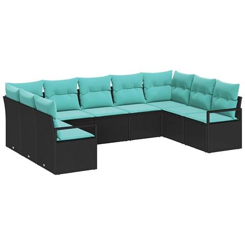 Set di divani con cuscino 9 pcs Nero polyrattan - Foto 1