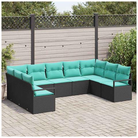 Set di divani con cuscino 9 pcs Nero polyrattan - Foto 2