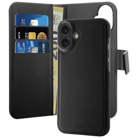 Custodia In Ecopelle Con Copertura A Portafoglio Per Iphone 16, Colore Nero. - Foto 1
