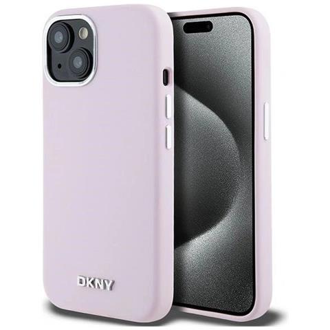 Dkny Custodia In Silicone Trasparente Con Logo Metallico Magsafe Per Iphone 15 Plus / 14 Plus - Rosa - Foto 1