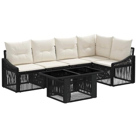 Set Divano da Giardino 6 pz Nero e Bianco Crema polyrattan - Foto 1