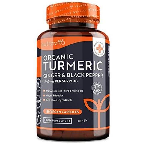 1440mg Curcuma Organico Con Black Pepper Ginger - 180 Vegan Curcuma Capsule Ad Alta Resistenza (3 Mese Dapprovvigionamento) - Curcuma Organico Con Ingrediente Attivo Curcumina - Made In Uk Da Nutravita - Foto 1