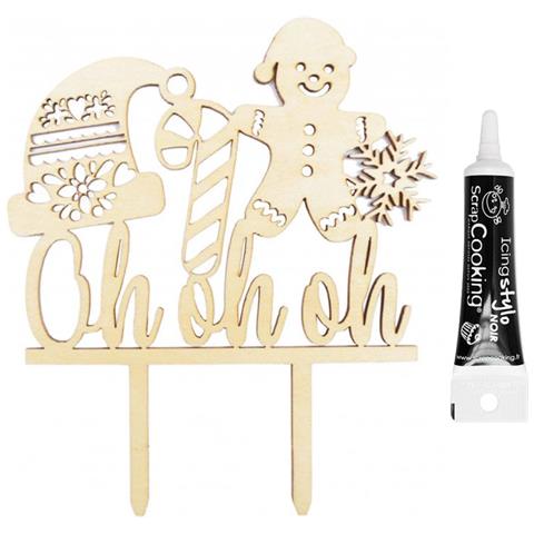 Cake Topper In Legno Ohohoh + Penna Per Glassa Nera - Foto 1