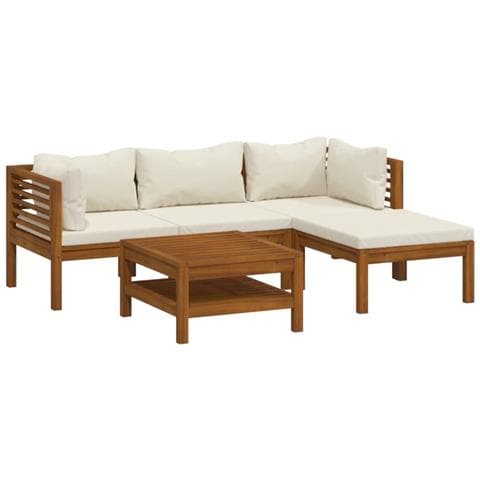 Set Divani Da Giardino 5 Pz Con Cuscini Crema In Legno Acacia - Foto 1