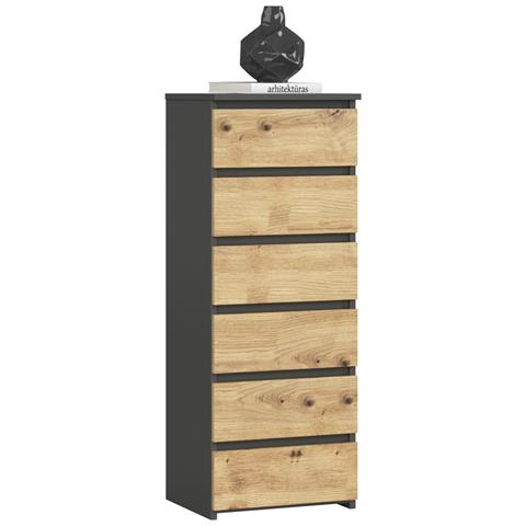 Cassettiera CL6, 6 cassetti, 40x35x109 cm, Colore Grigia Grafite e Quercia Artisan - Foto 1