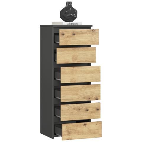 Cassettiera CL6, 6 cassetti, 40x35x109 cm, Colore Grigia Grafite e Quercia Artisan - Foto 2